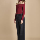 body manica lunga con spalle scoperte DRUNK BURGUNDY undress code 