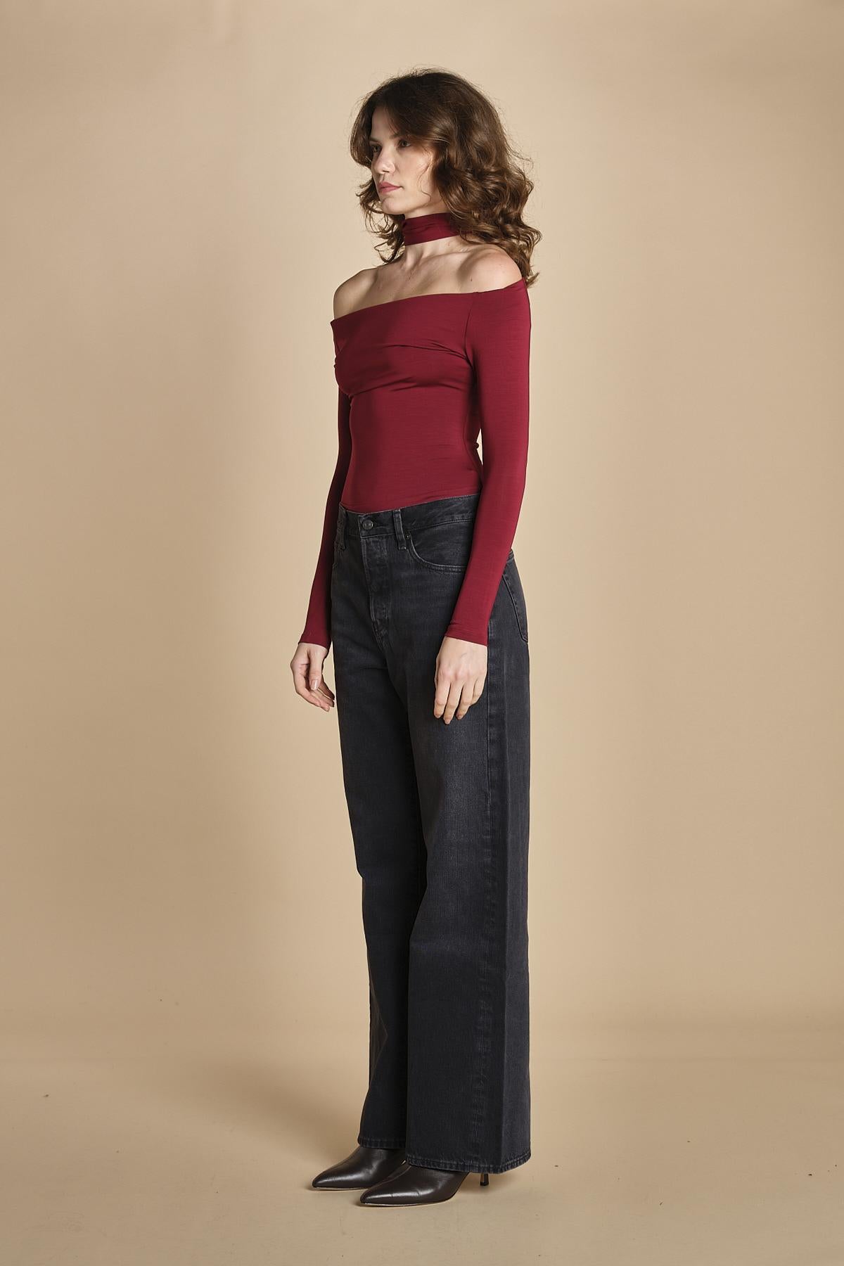 body manica lunga con spalle scoperte DRUNK BURGUNDY undress code 