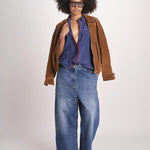 camicia in seta con bordino rosso ANTHEA BLU milaura 