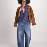 camicia in seta con bordino rosso ANTHEA BLU milaura 