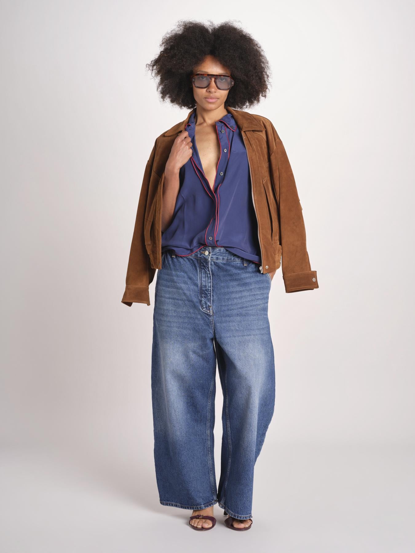 camicia in seta con bordino rosso ANTHEA BLU milaura 