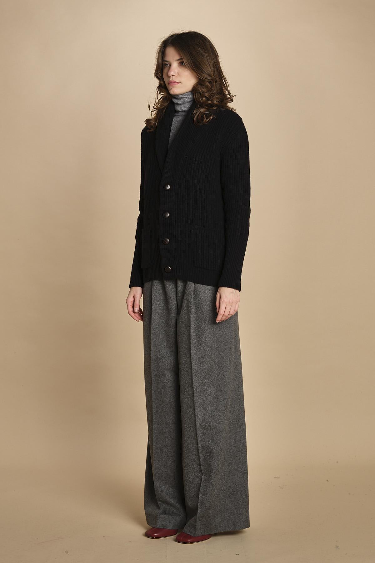 cardigan collo a scialle D251016S 4032 NERO milaura 