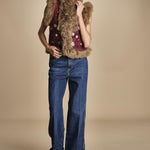 gilet ricamato con mongolia MAGYAR GILET BURGUNDY antik batik 