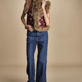 gilet ricamato con mongolia MAGYAR GILET BURGUNDY antik batik 