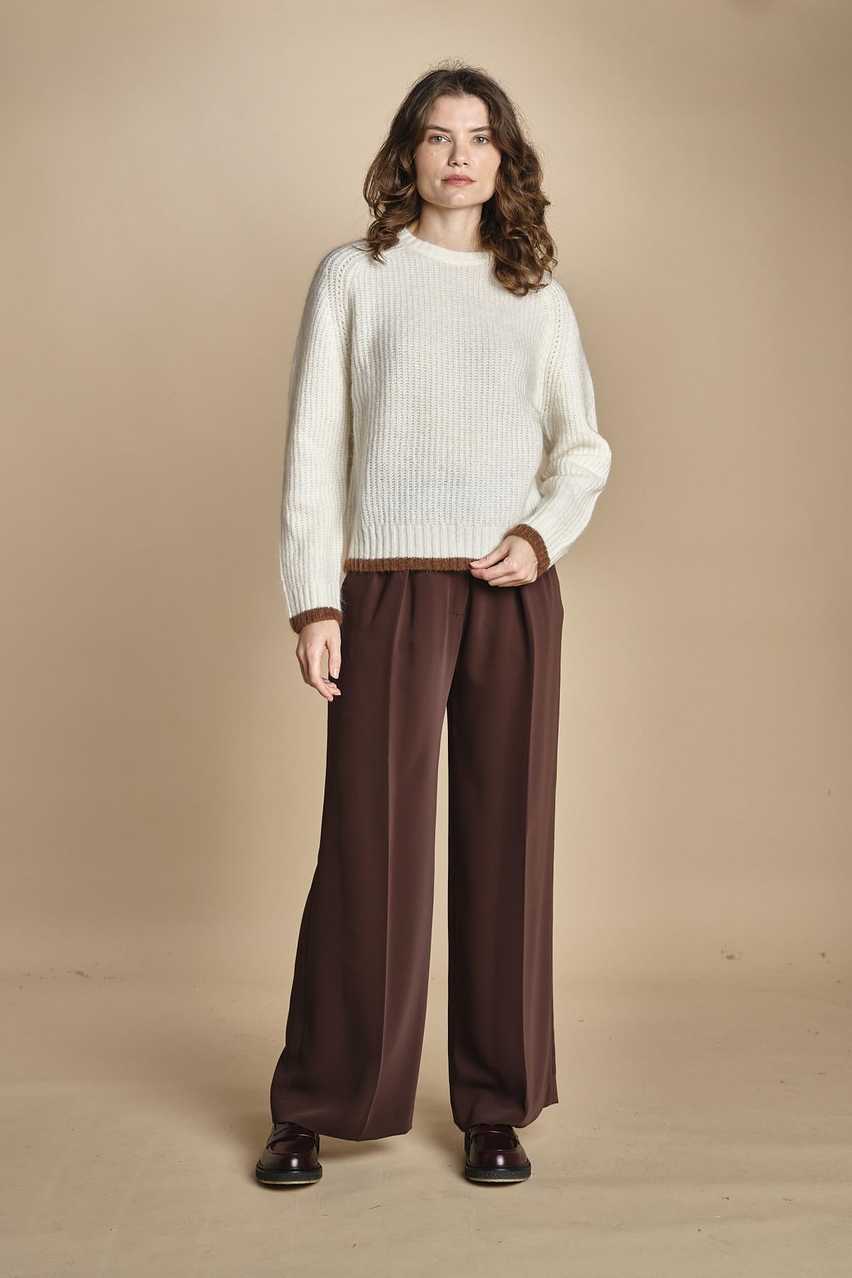 maglia a coste in mohair 15K106WM005 P110 ECRU ines de la fressange 