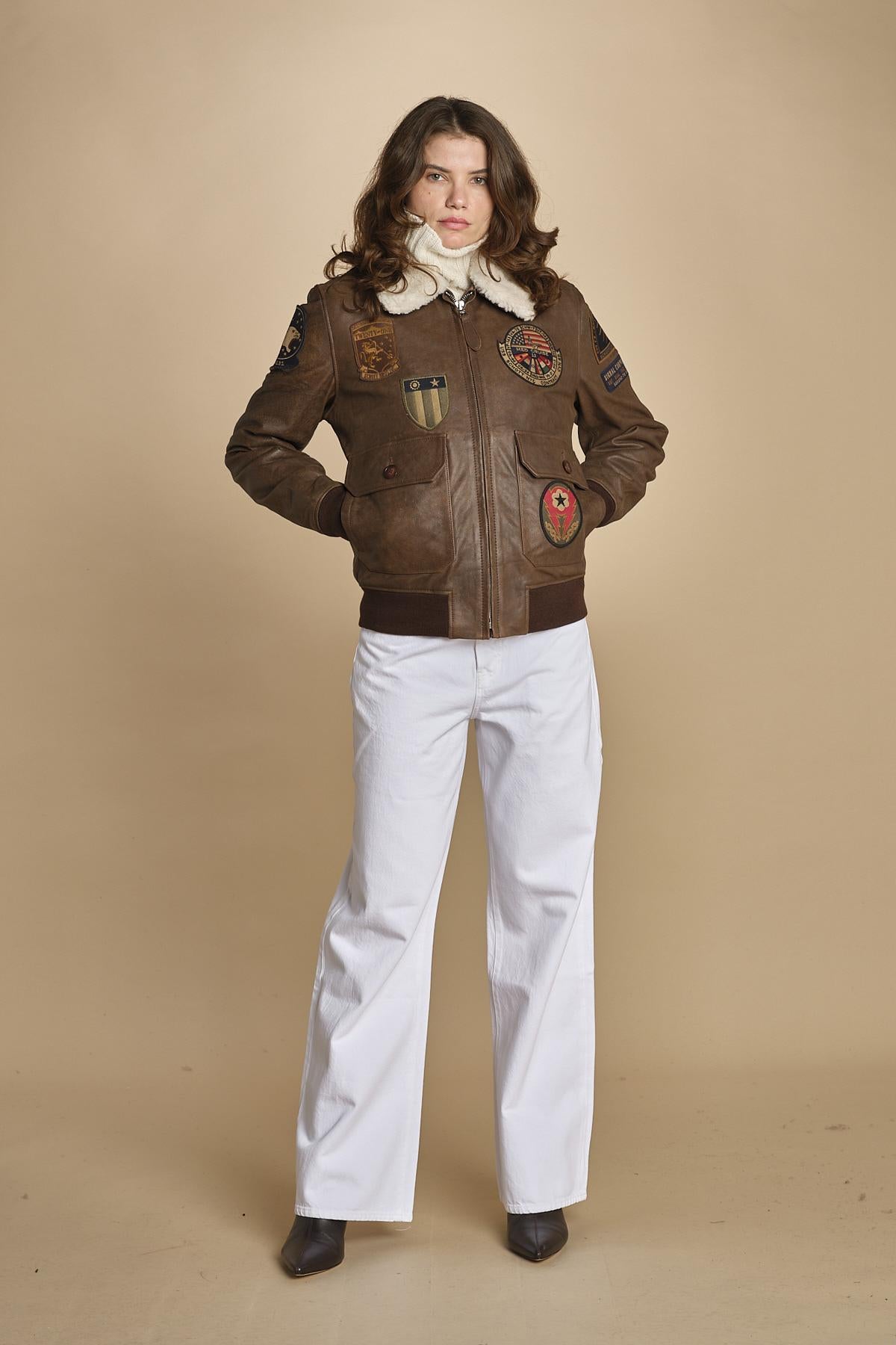 bomber montone più patch aviatore. LCAVIATORBD BROWN schott 