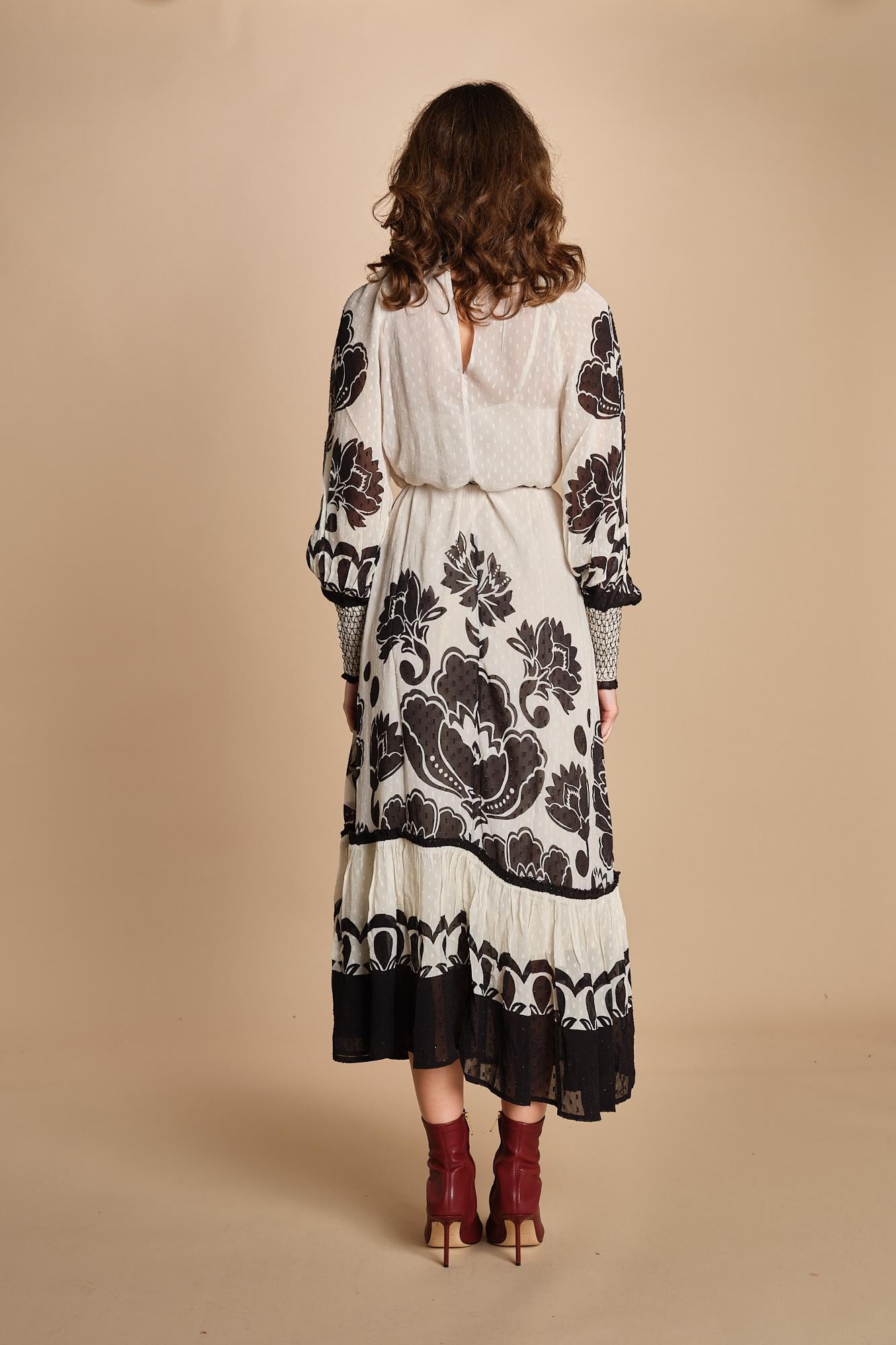 abito lungo con stampa a fiori FLORA ARABESQUE 339998 CREAM farm rio 