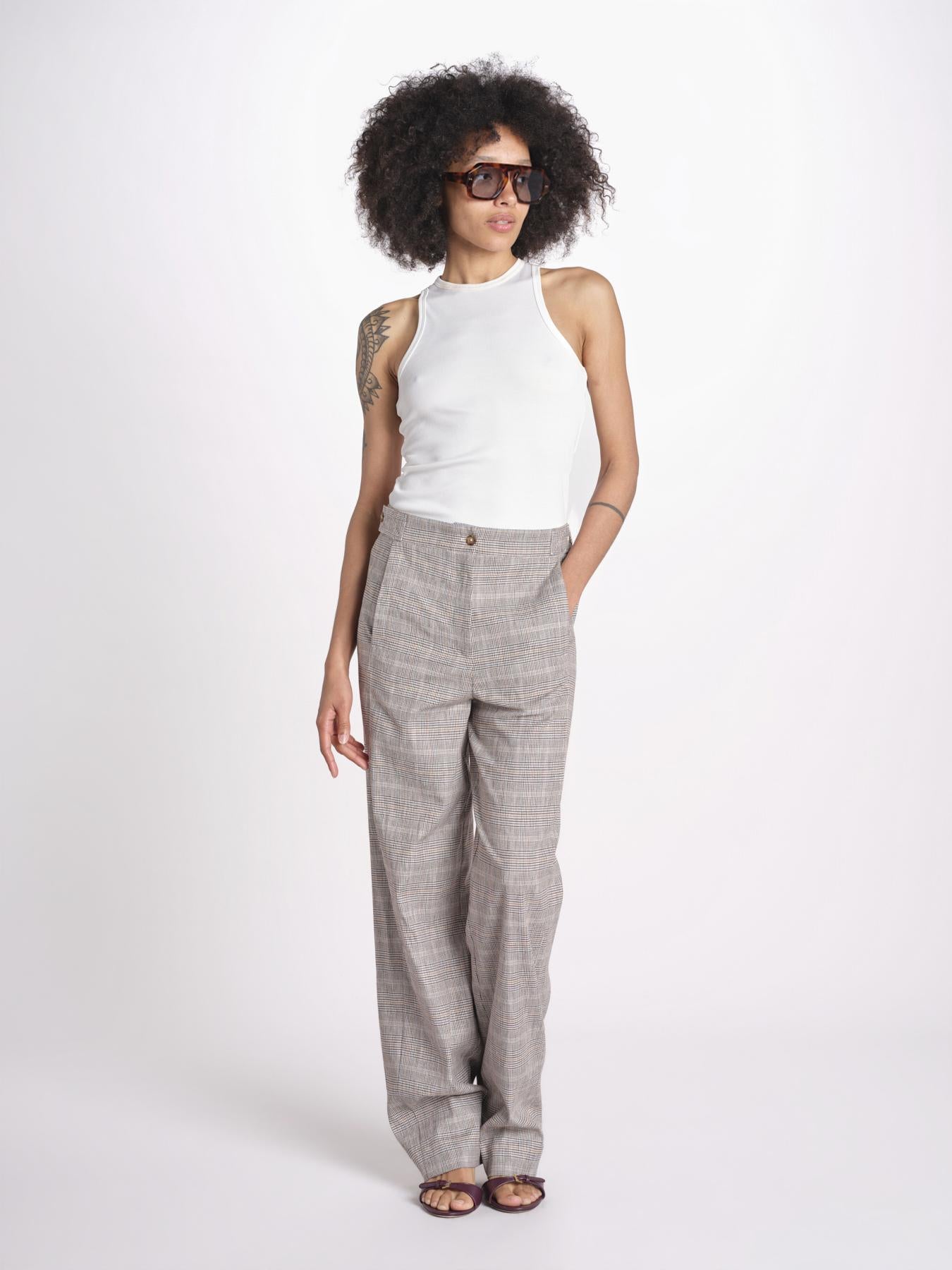 pantalone in principe di galles 16P005CO251 P671 BROWN MULTI ines de la fressange 