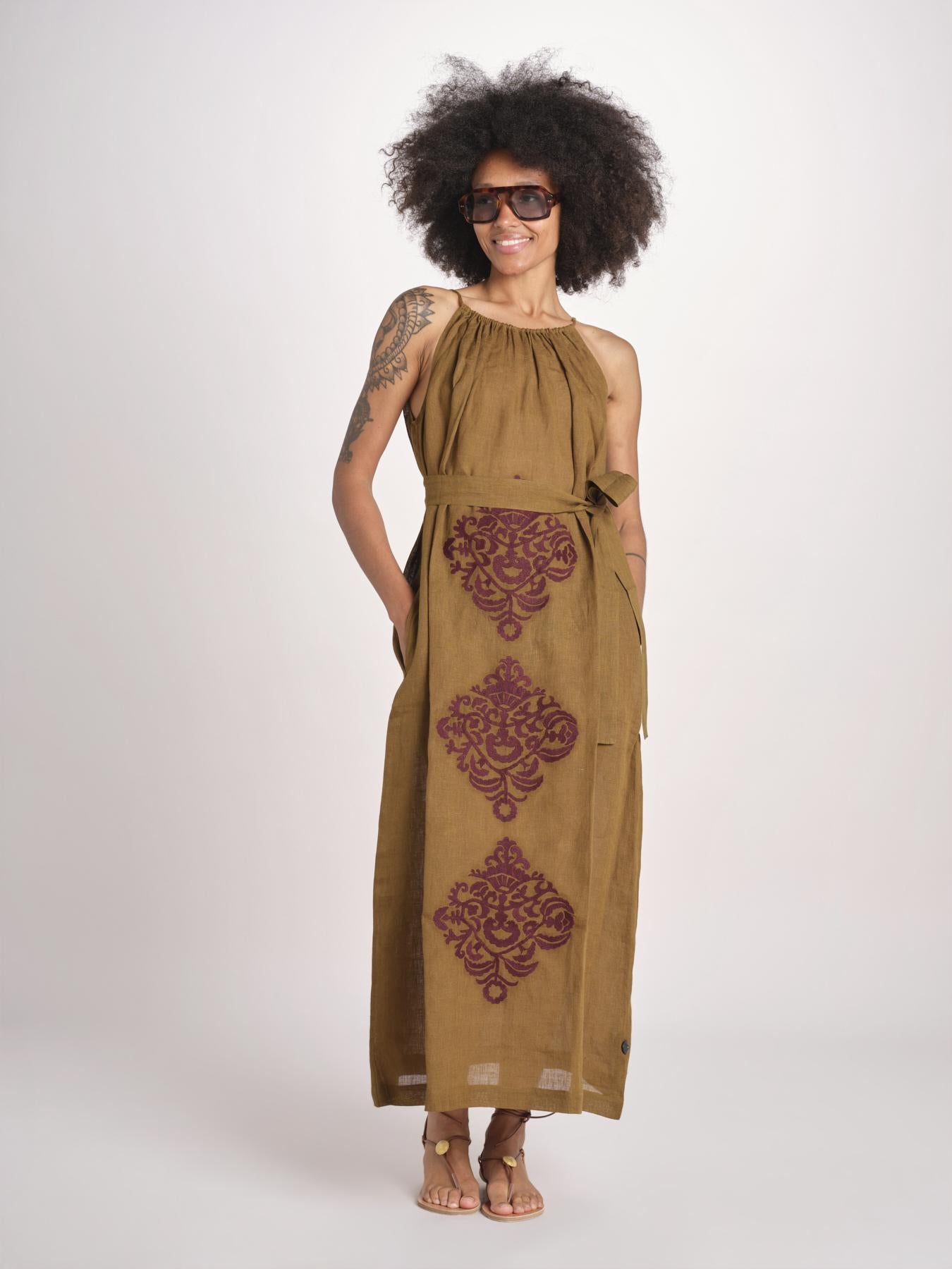 abito lungo BE25245 KHAKI WHINE benaras soleil 