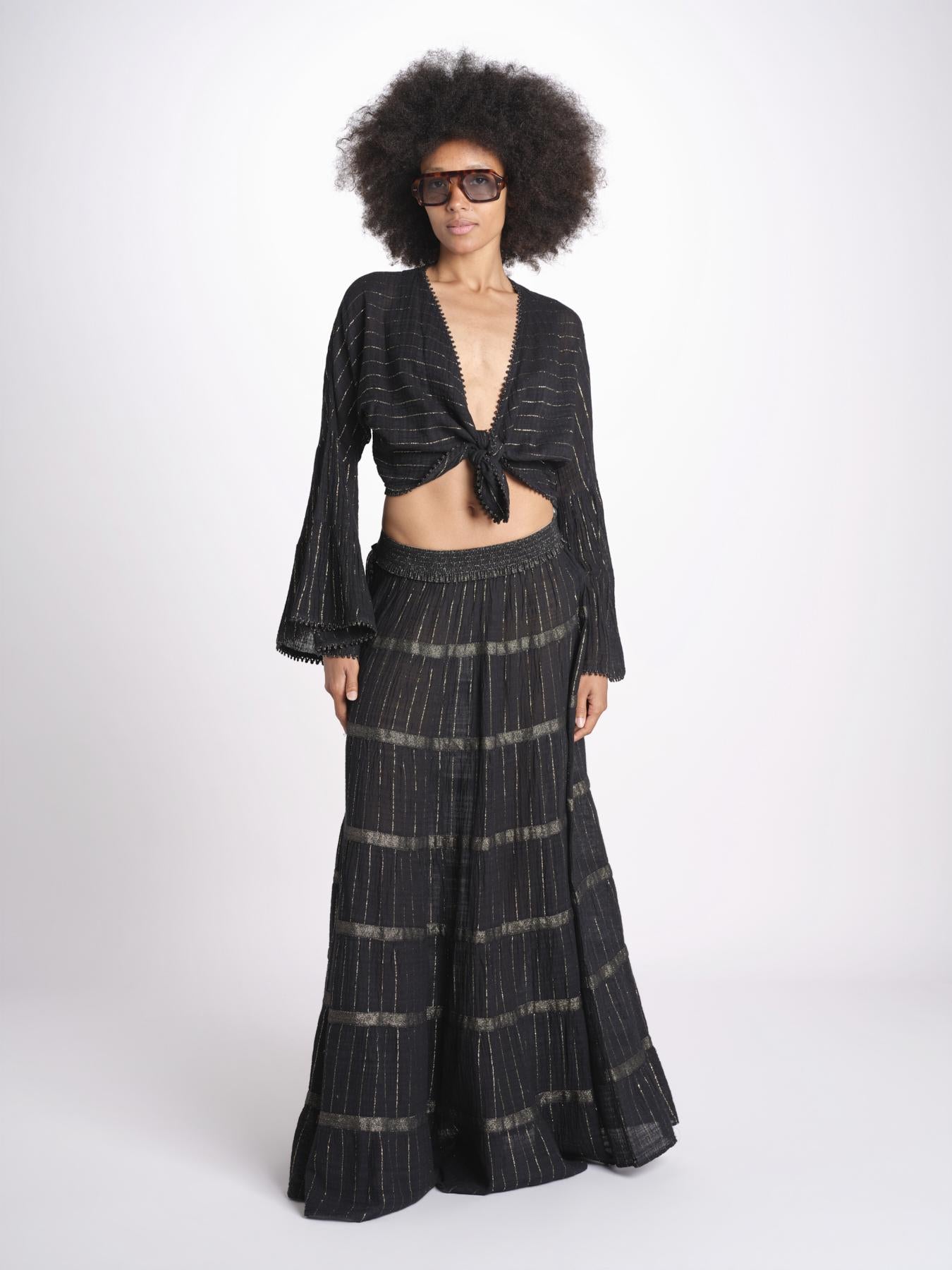 camicia cropped con nodo in lurex gessato JUNE BLACK christianzen 