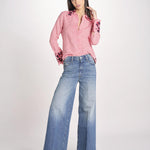 camicia in tessuto pesante collo e polsi ricamato ALVINA RED CHECKS jupe by jackie 