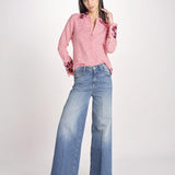 camicia in tessuto pesante collo e polsi ricamato ALVINA RED CHECKS jupe by jackie 