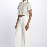 BONDI PALM camicia crop cpn palme in paillettes by milaura. BE24673 NATURAL benaras soleil 