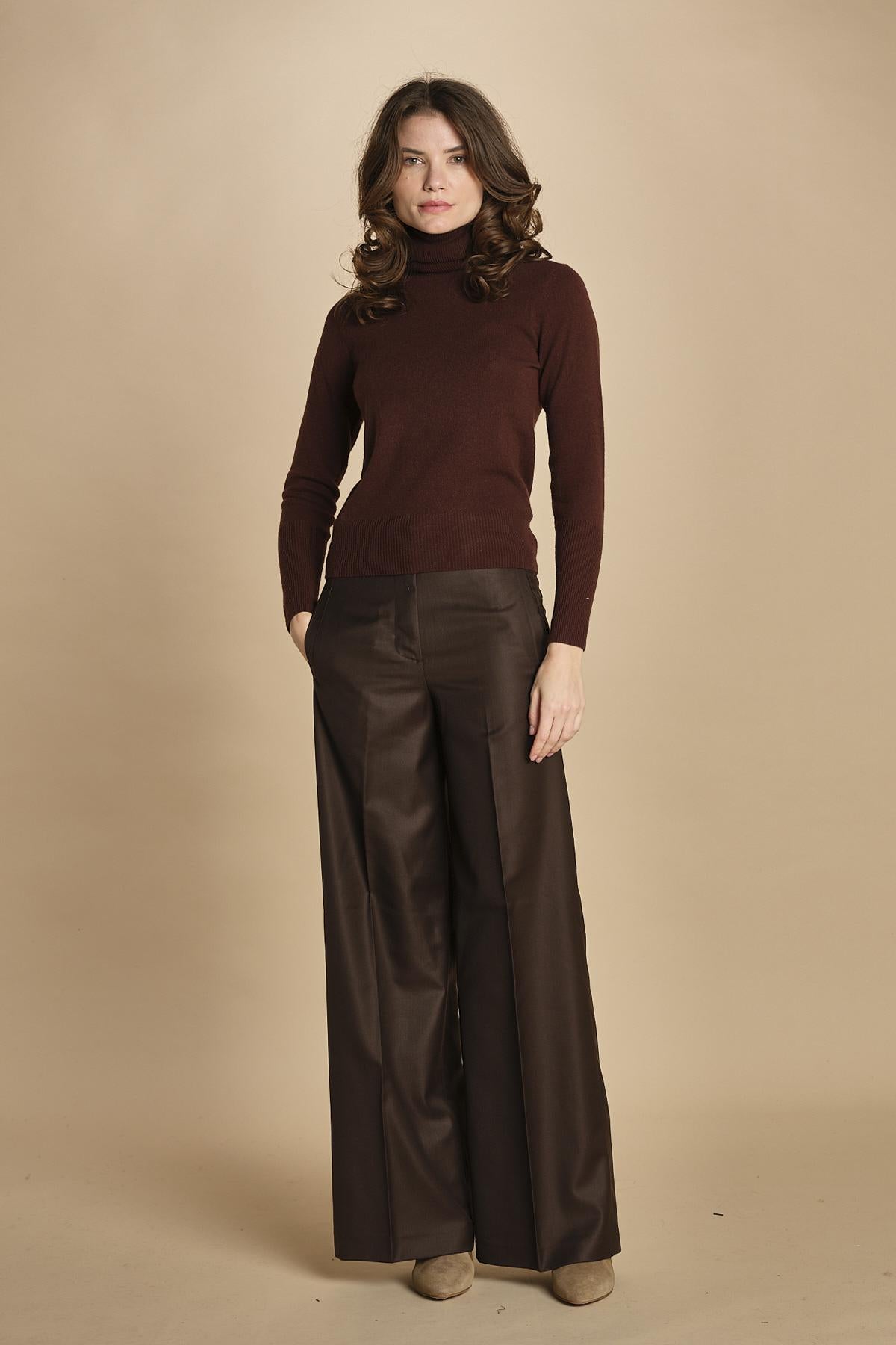 pantalone a vita bassa con elastico in lana e seta. ASTRID STR02 MORO nine in the morning 