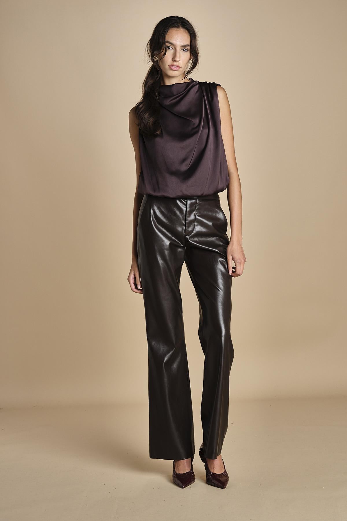 TUX top senza manica con drappeggio F25-141 039 CHOCOLAT oscar 