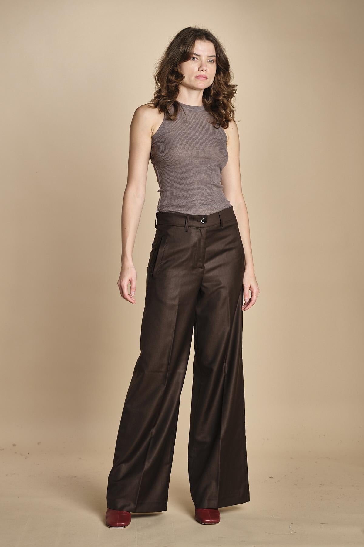 pantalone a vita bassa con elastico in lana e seta. ASTRID STR02 MORO nine in the morning 