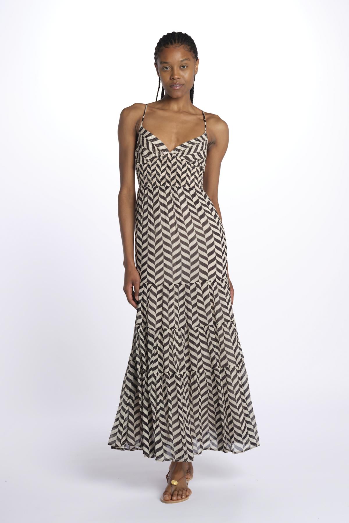 Abito DITTA lungo stampa zig zag S25022 BLACKANDWHITE sundress 