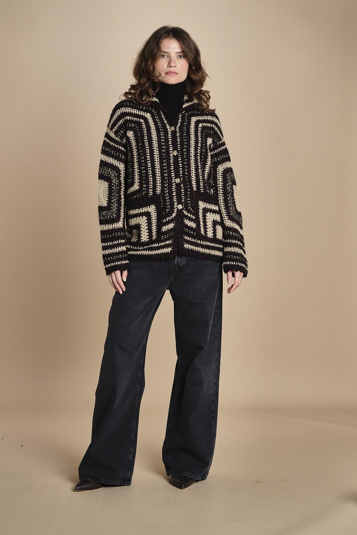 giacca a righe in crochet DICE BLACK mes demoiselles 