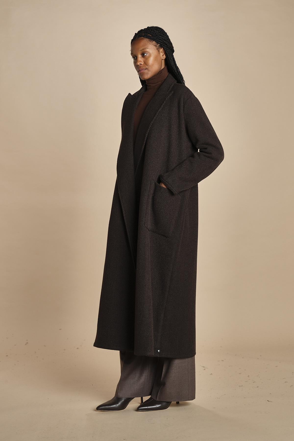 cappotto lungo in cachemire spinato T5955 MORO dusan 