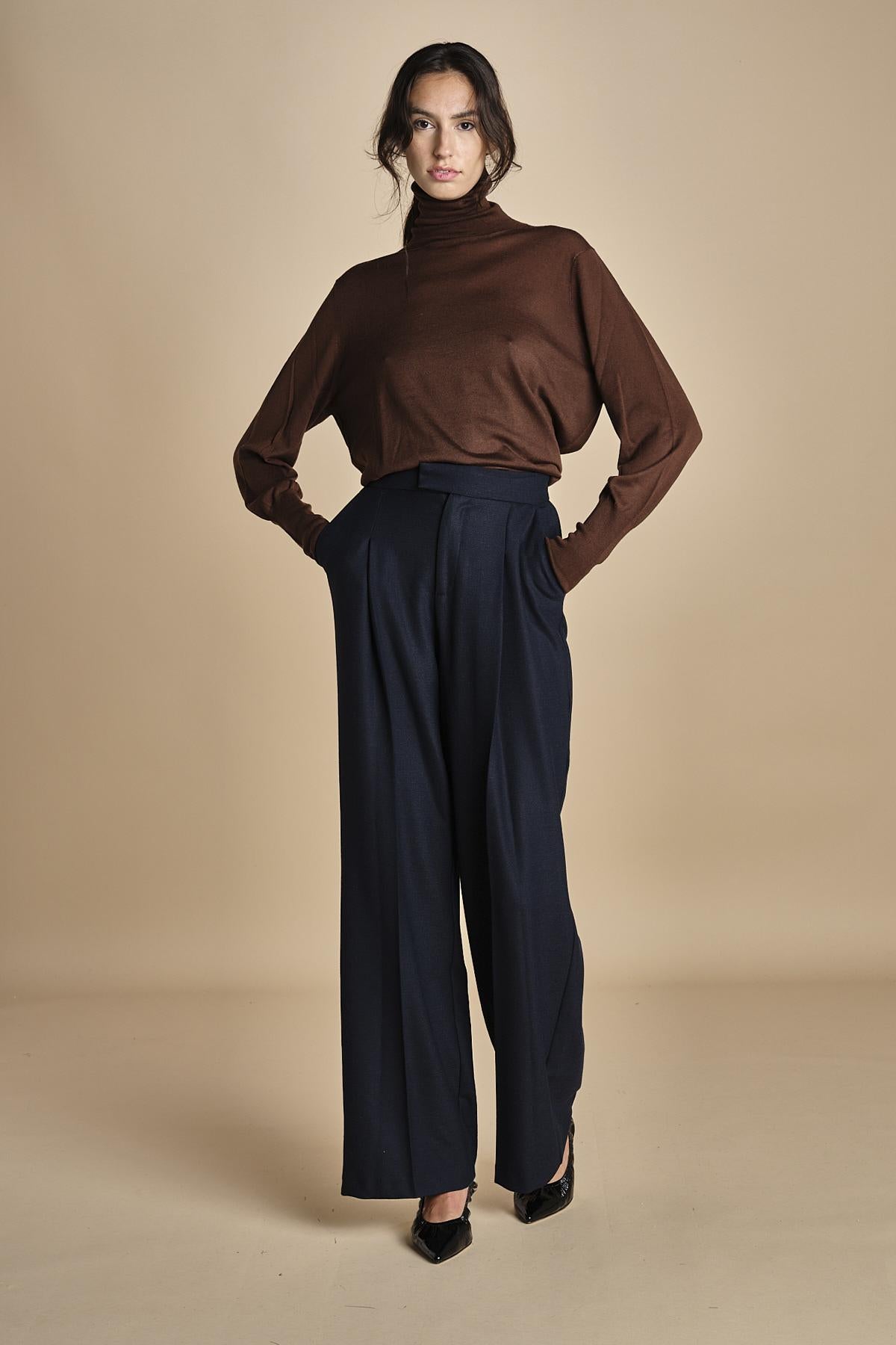 GRACE pantalone con pinces F25-040 013 MIDNIGHT BLU oscar 