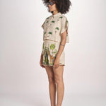 camicia cropped BE25124 BEIGE GREEN benaras soleil 