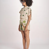 camicia cropped BE25124 BEIGE GREEN benaras soleil 