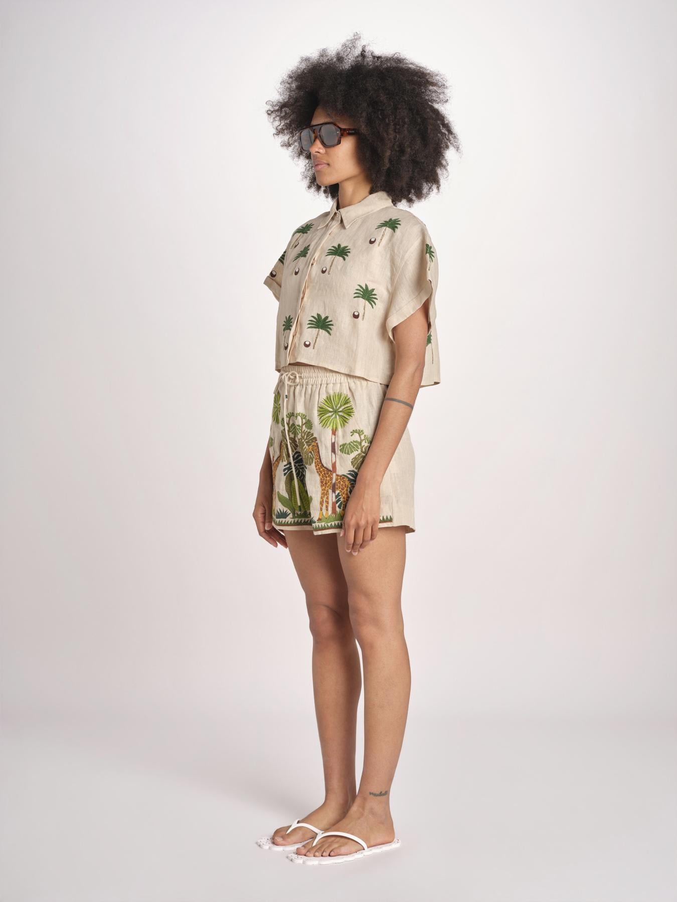 camicia cropped BE25124 BEIGE GREEN benaras soleil 