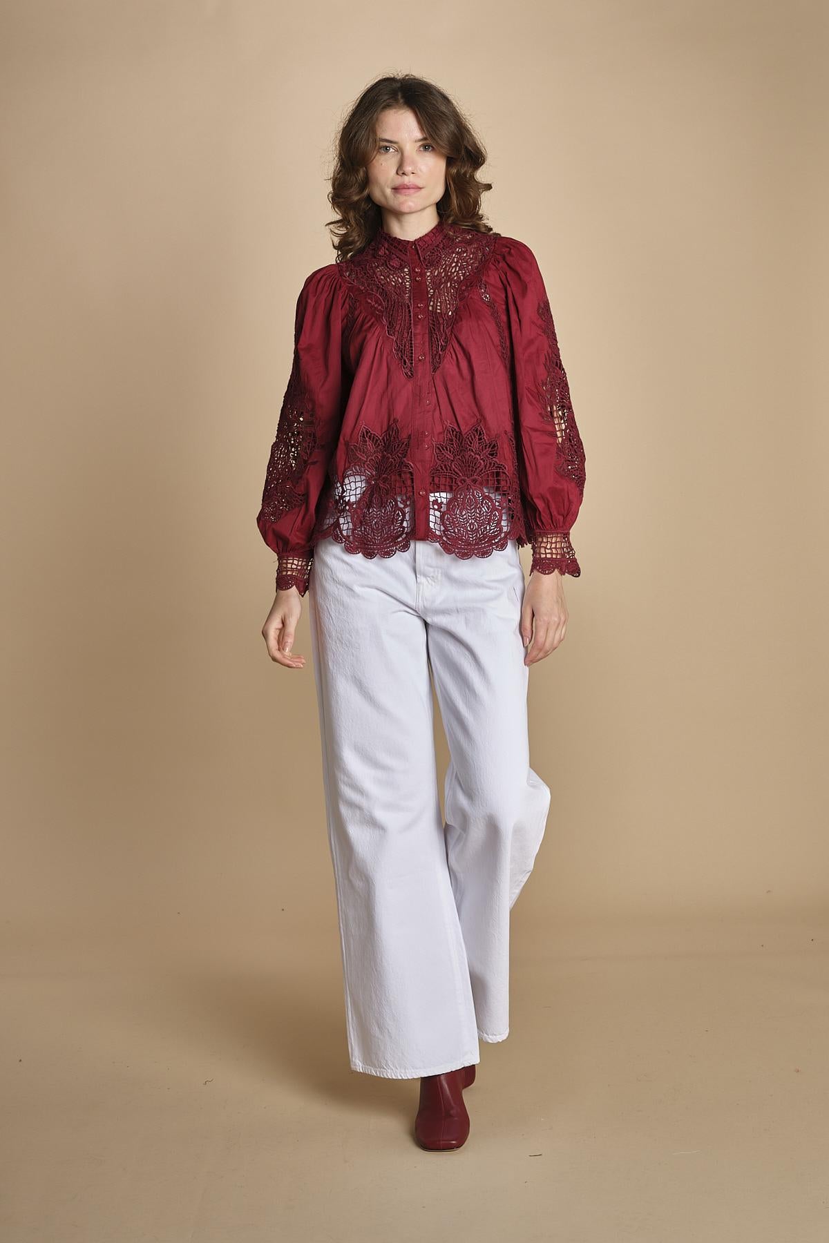 camicia con inserti in pizzo BERRY GARDEN 340369 BURGUNDY farm rio 