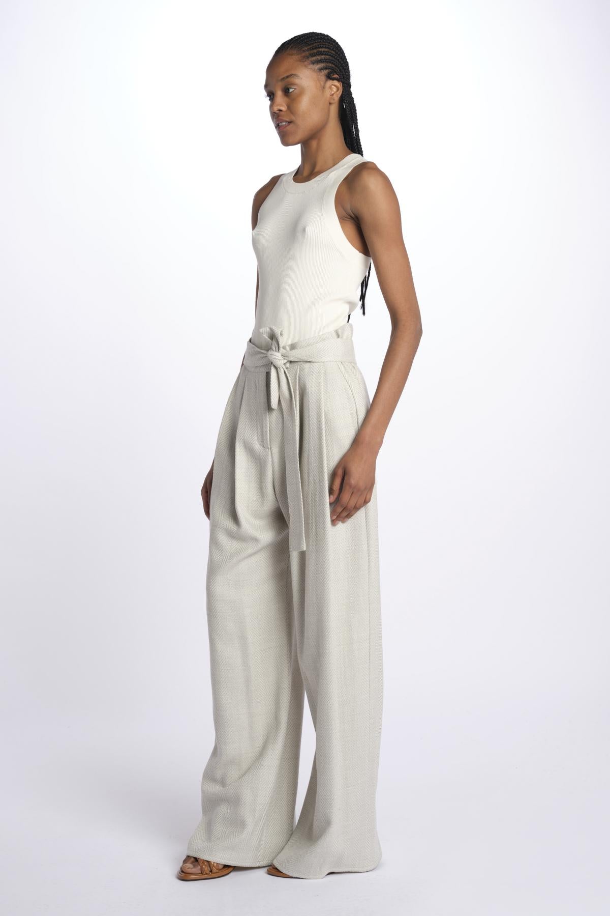 2310 pantaloni wide leg  con cintura spigato 2310 SILVER GREY dusan 