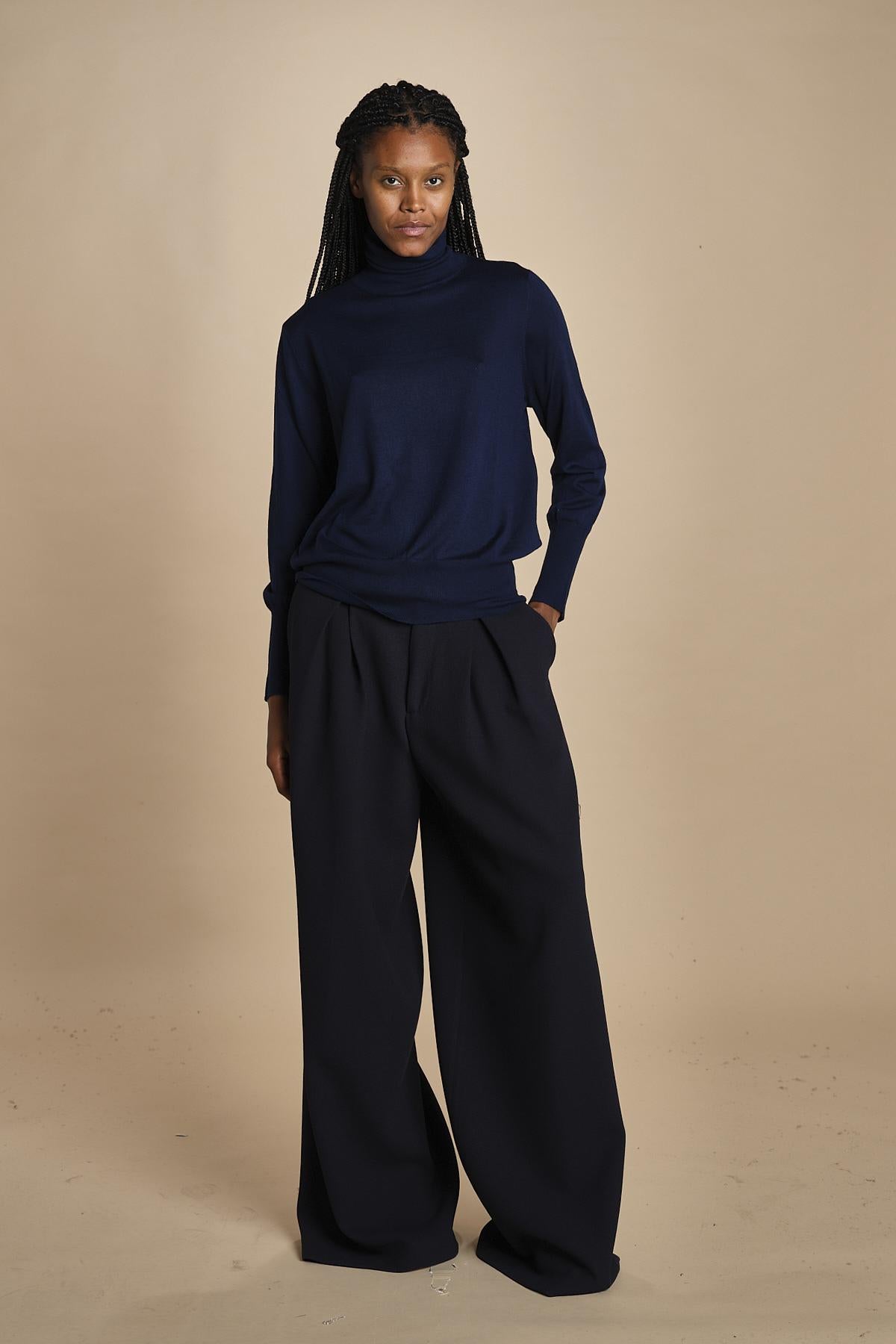 pantalone con pinces in lana NINA PLEAT CA1398 NAVY berwich 