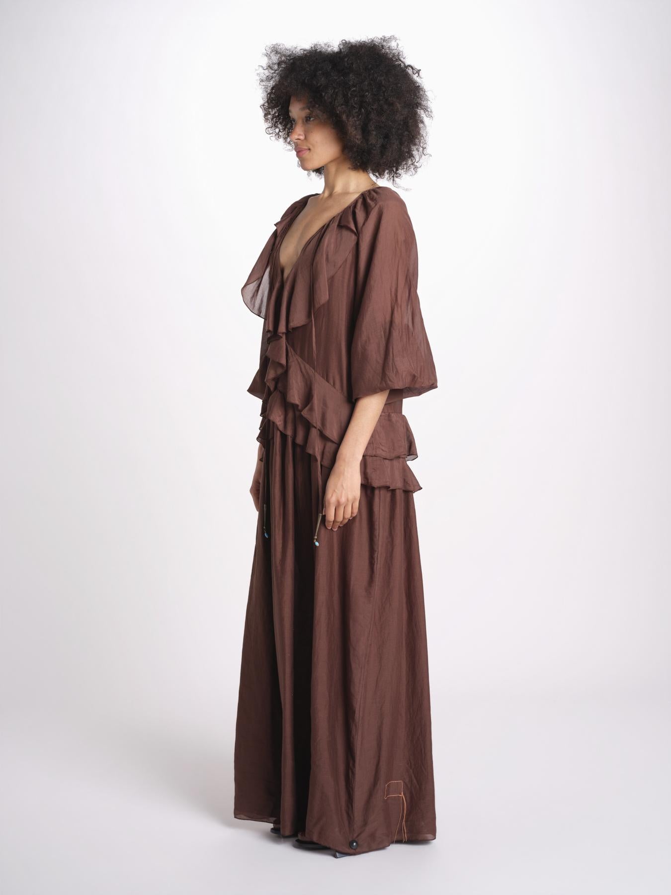 abito lungo con balze ANGE MY001 BROWN fortela 