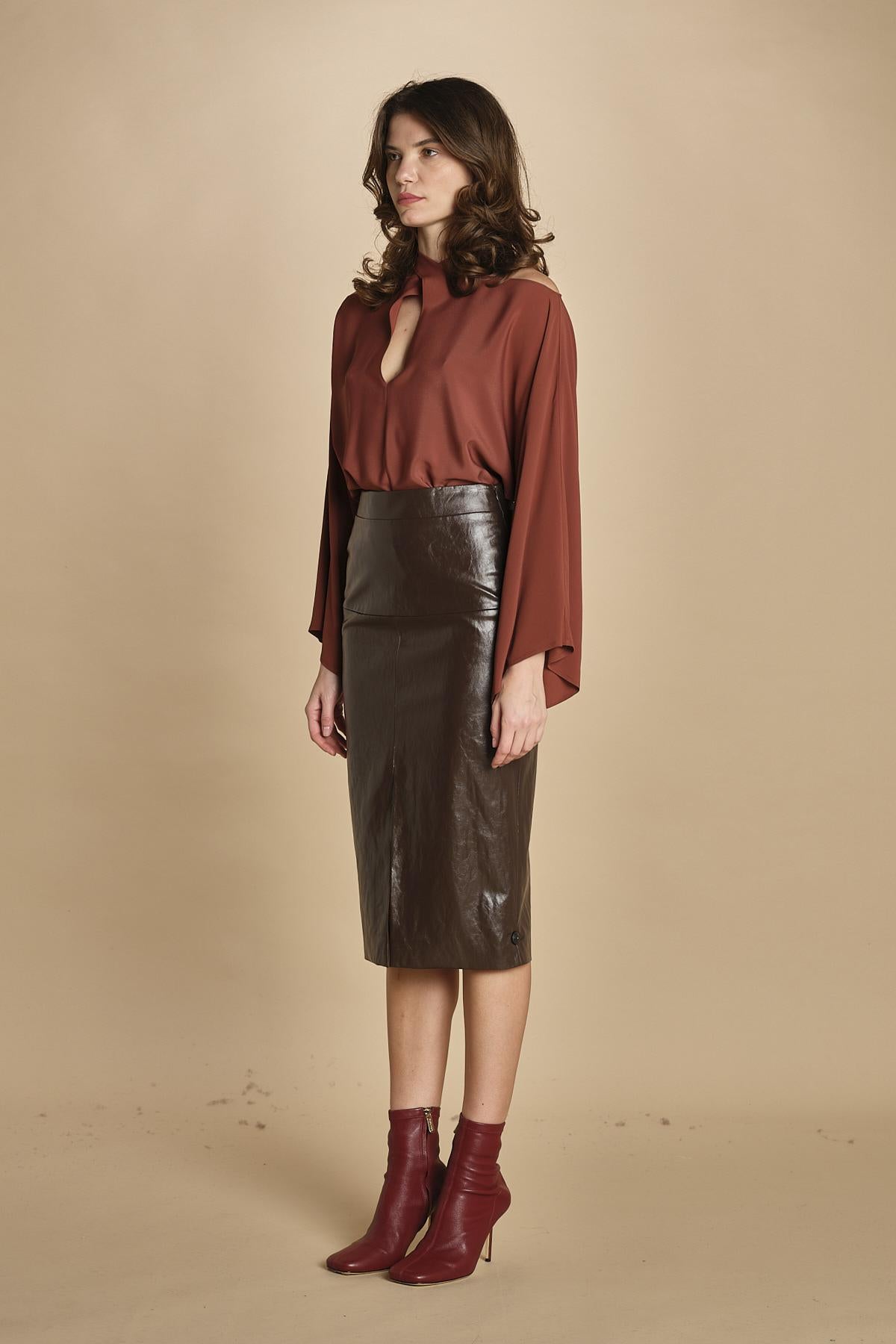 gonna longuette in ecopelle 30702-302 MORO 69 federica tosi 