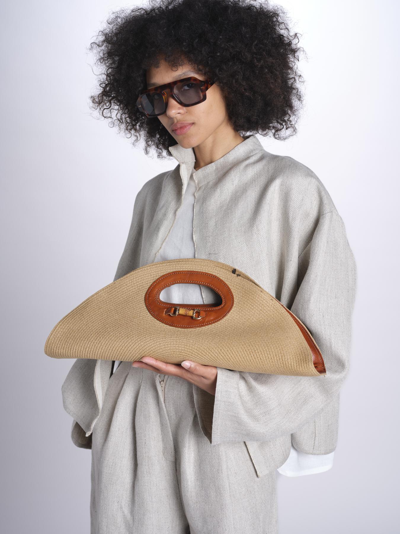 clutch in paglia e pelle MARTINICA P26CAT65 CAMMELLO.CUOIO catarzi 1910 