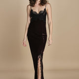 abito lungo in velluto e pizzo MICKE SILK BLEND DRESS BROWN herskind 