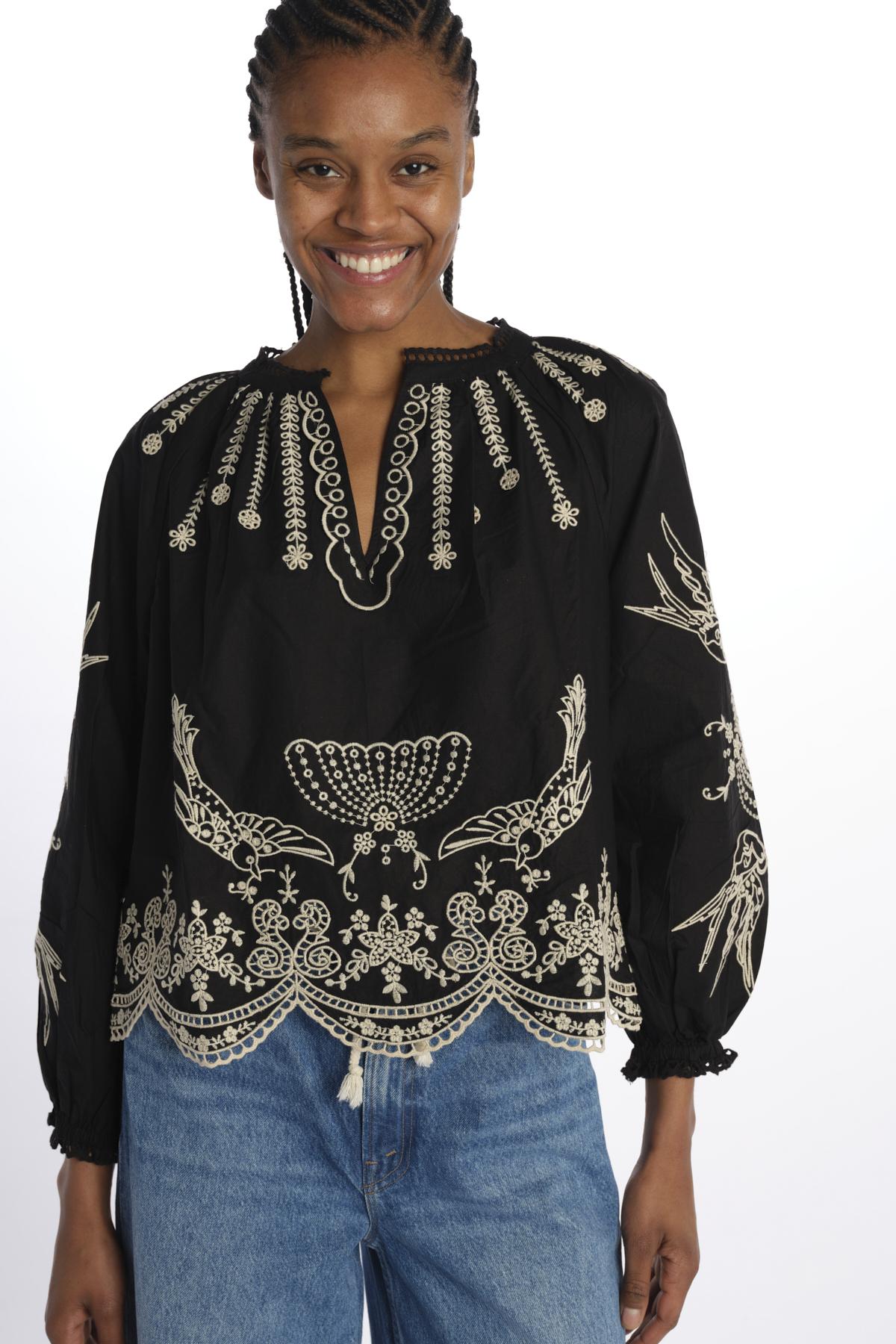 Camicia  KINGSLEY ricamo fiore 091 BLACK sea ny 