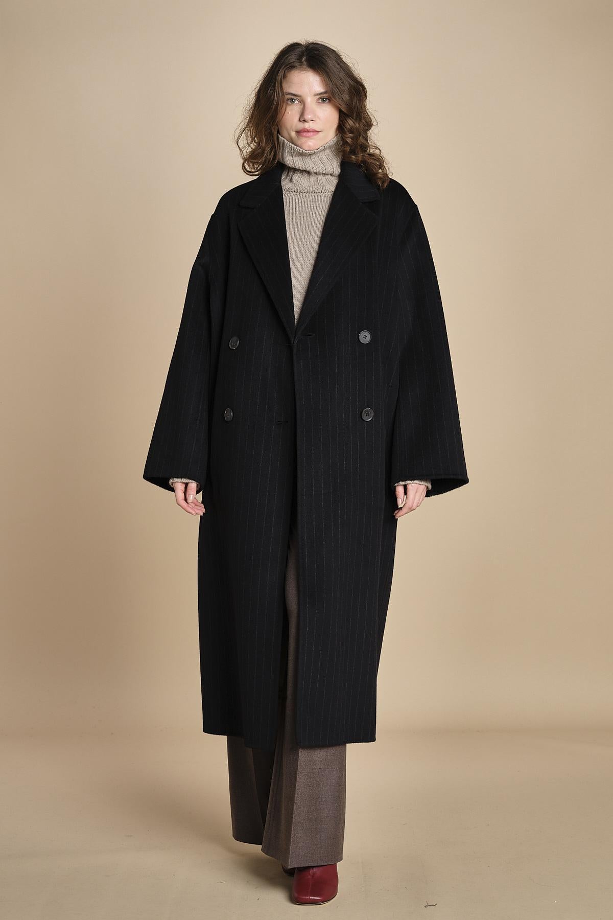 CLARA cappotto doppiopetto IO1111105 MC2163 PINSTRIPE ivy oak 