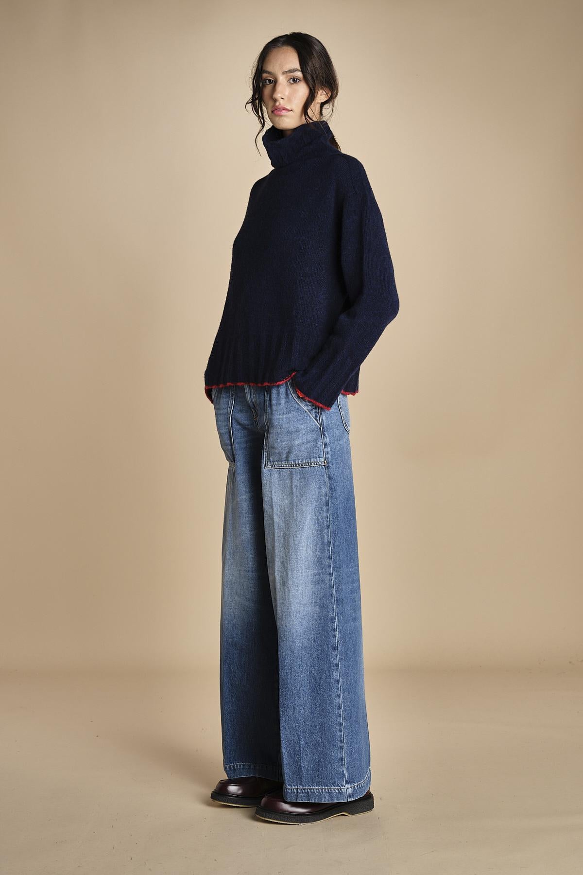 maglia dolcevita over SAMANTHA BLU NAVY ROSSO tenne' 
