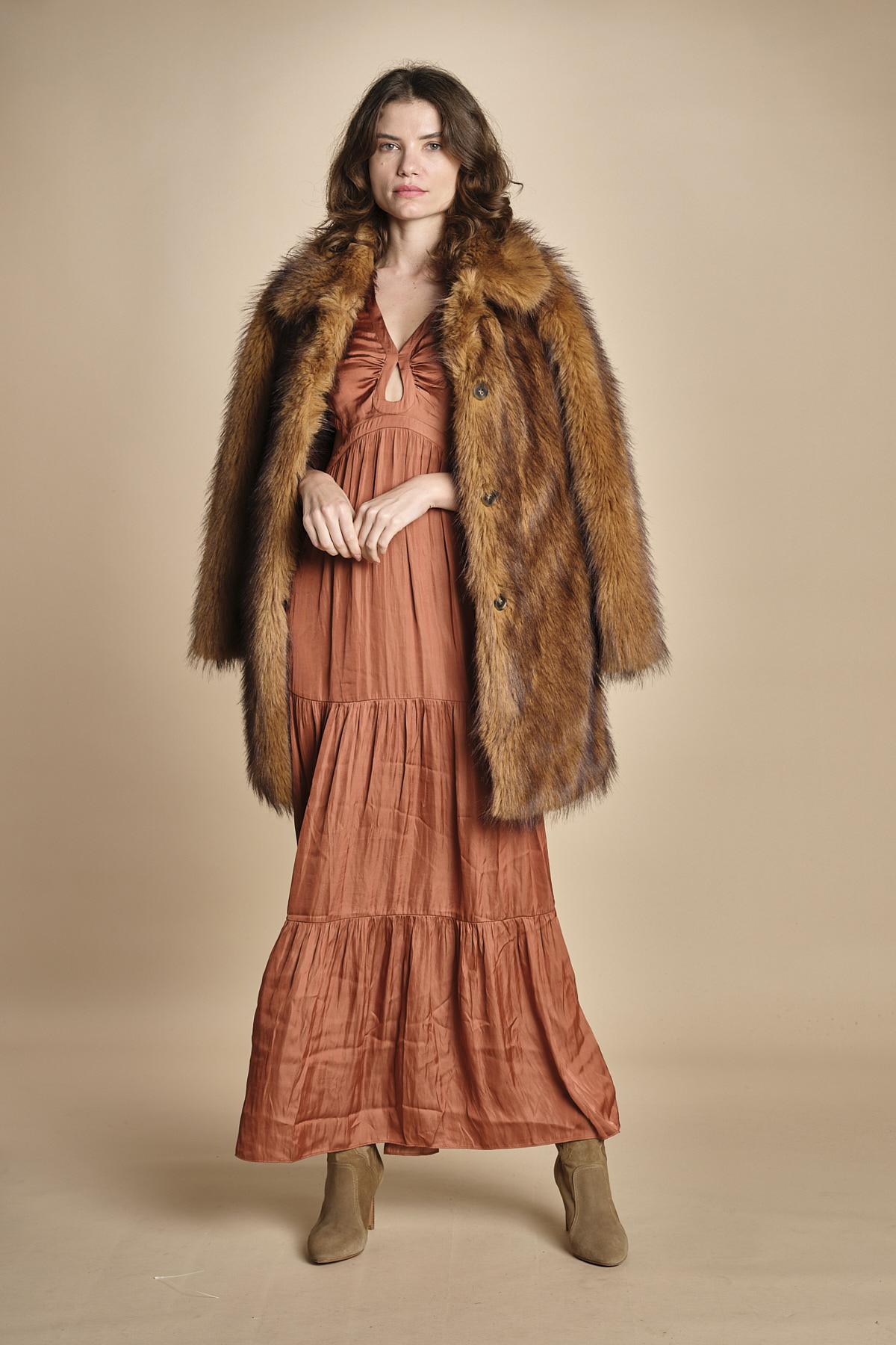 abito lungo in raso manica corta CYLMA PRALINE ba&sh 