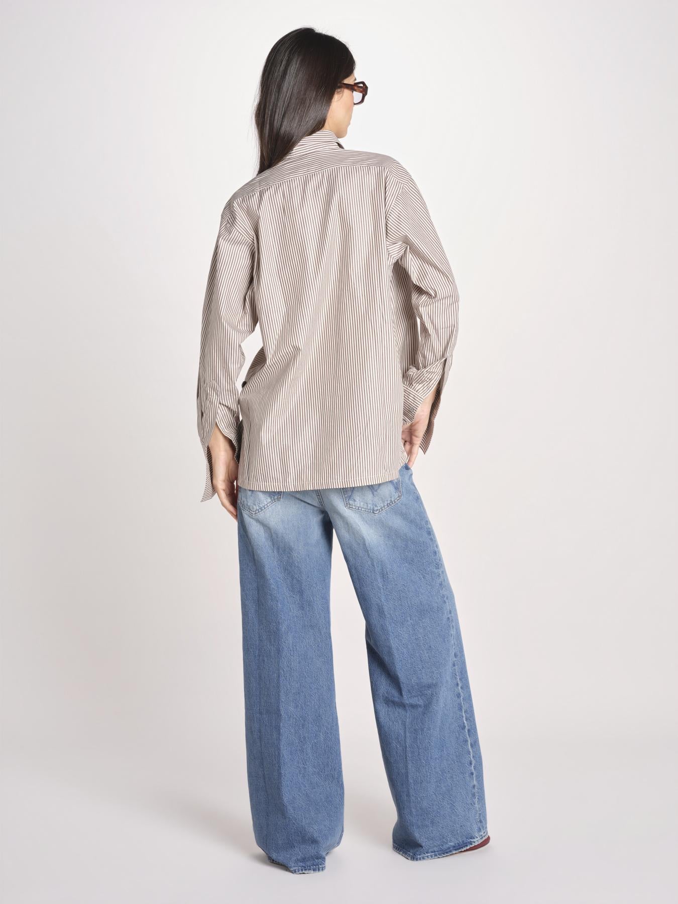 camicia a righe 16T524CO253 P158 BROWN ECRU ines de la fressange 