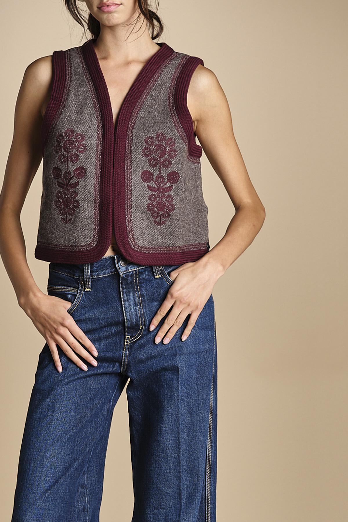 gilet in tessuto diagonale ricamato WILL GILET GREY antik batik 