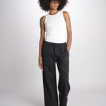 pantalone diritto con elastico in vita PENSIL BLACK BL true avenue 
