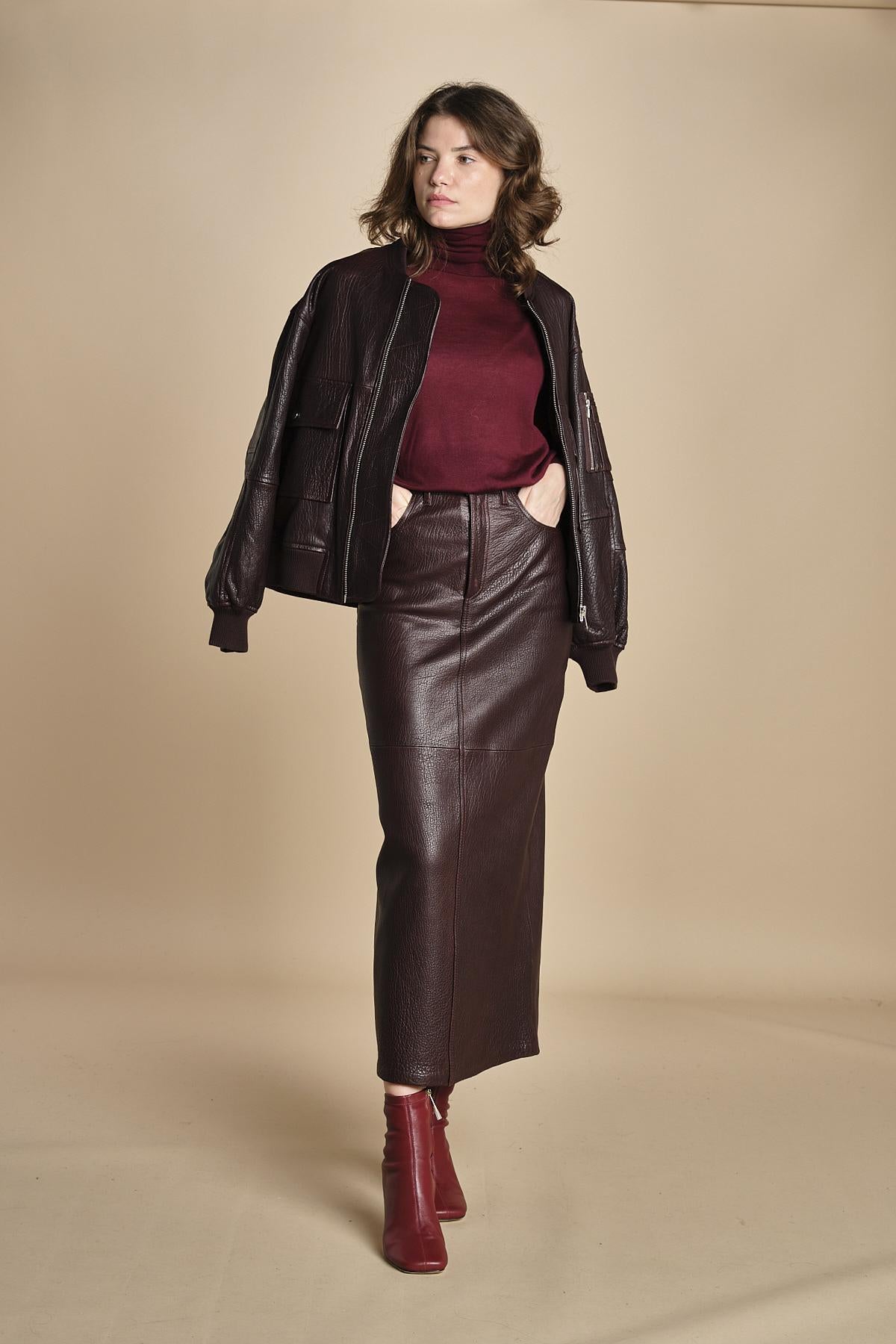 LISANNE gonna longuette in pelle LISANNE  IO118050 RE401 ivy oak 