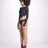 body manica lunga asimmetrico con cut out sul fianco JODI DEEP BLACK amazuìn 