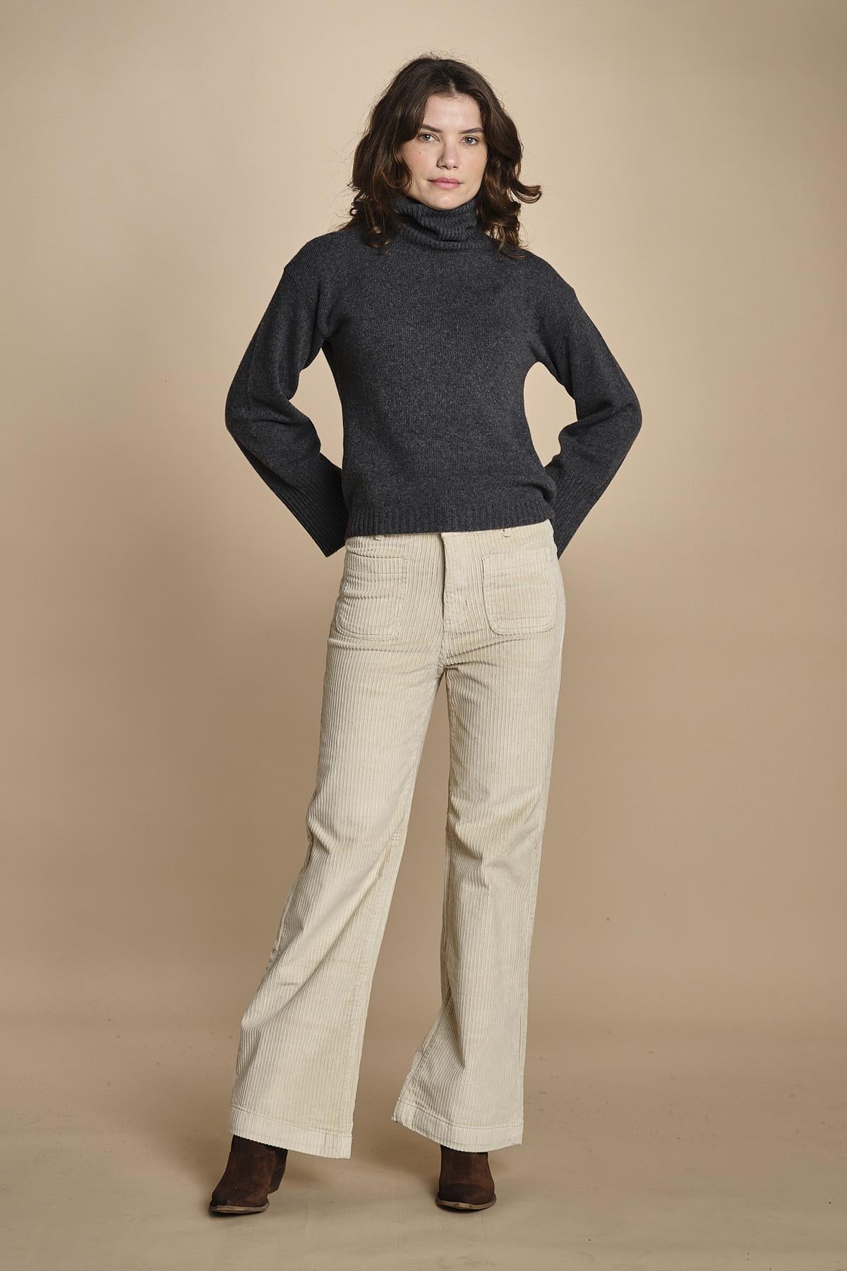 pantalone a zampa con taschine FAUVE WX BEIGE fam 