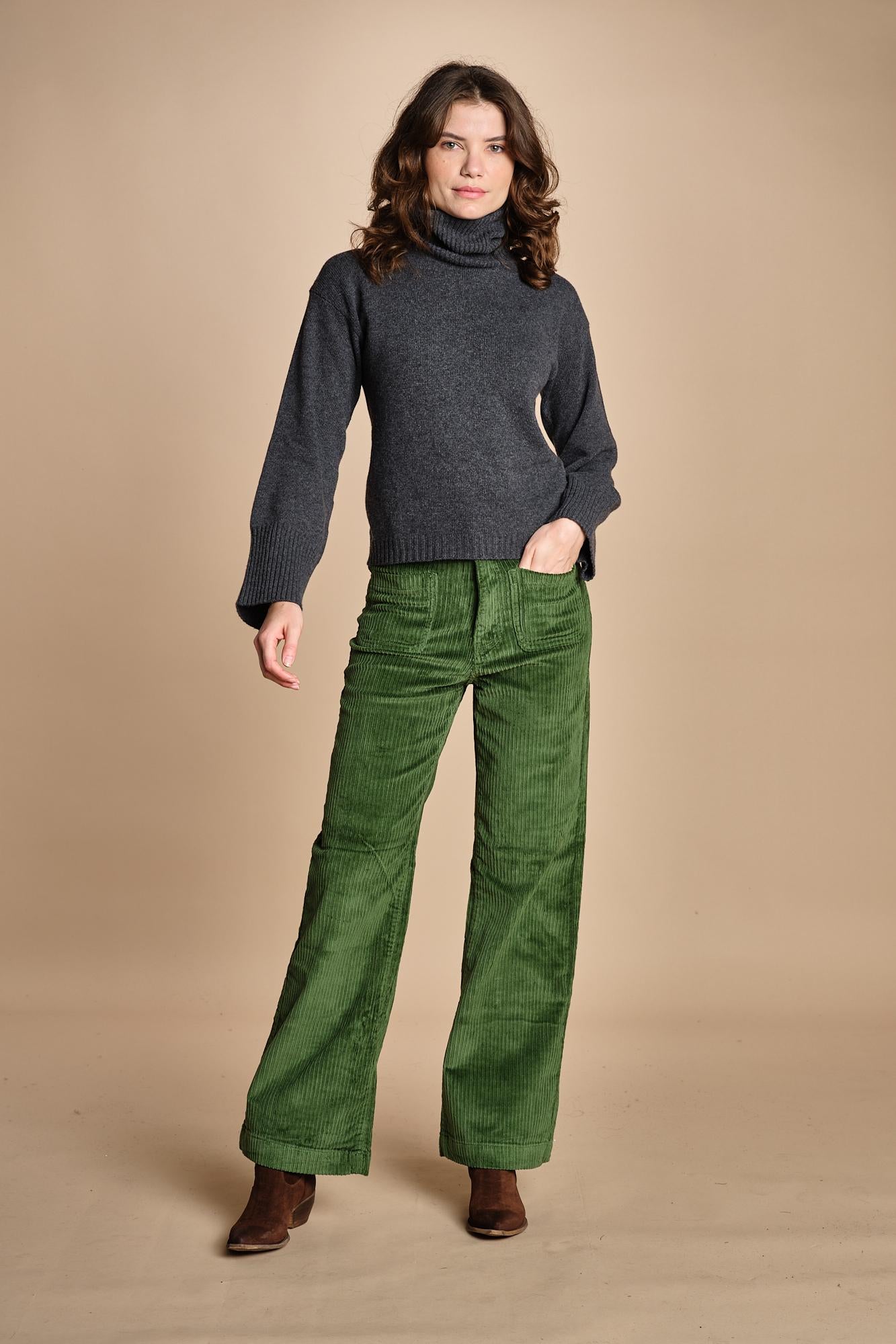 pantalone a zampa con taschine FAUVE WX GREEN fam 