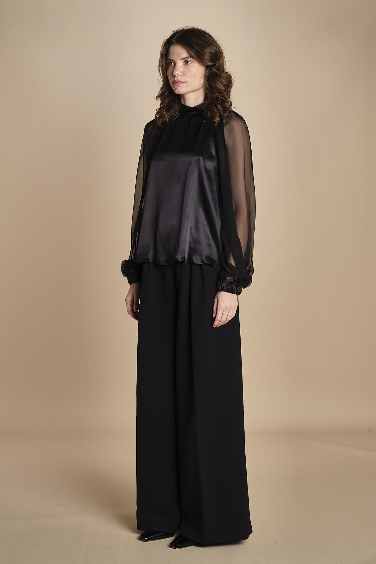 camicia raso e chiffon LISBONA BLACK crida 