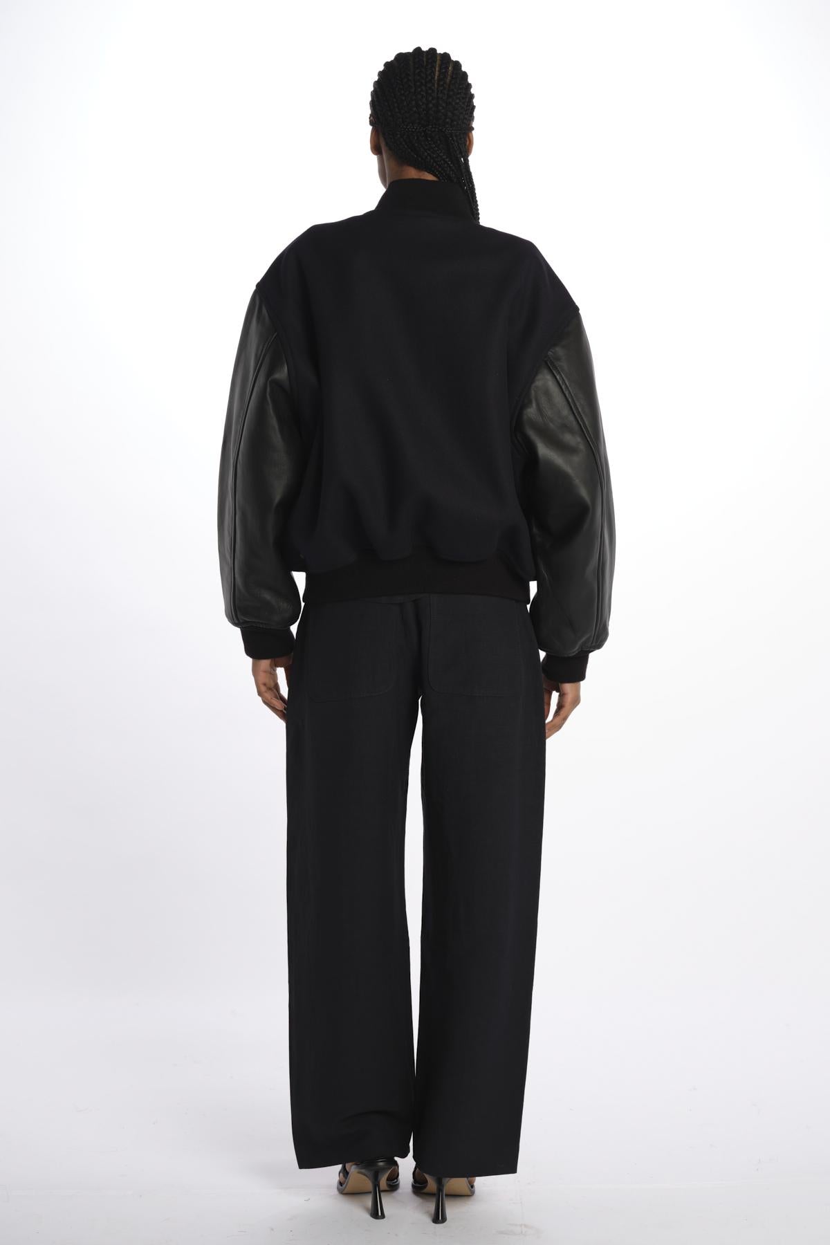 Bomber panno con maniche in pelle ALPH753 DARKESTNAVY studio nicholson 