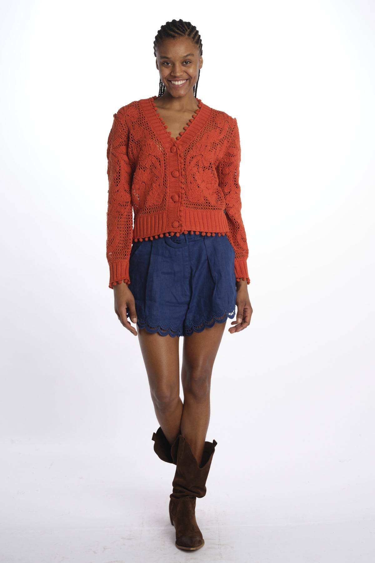 Shorts RICHELIEU lino con cintura+ricamo 337200 NAVY BLUE farm rio 