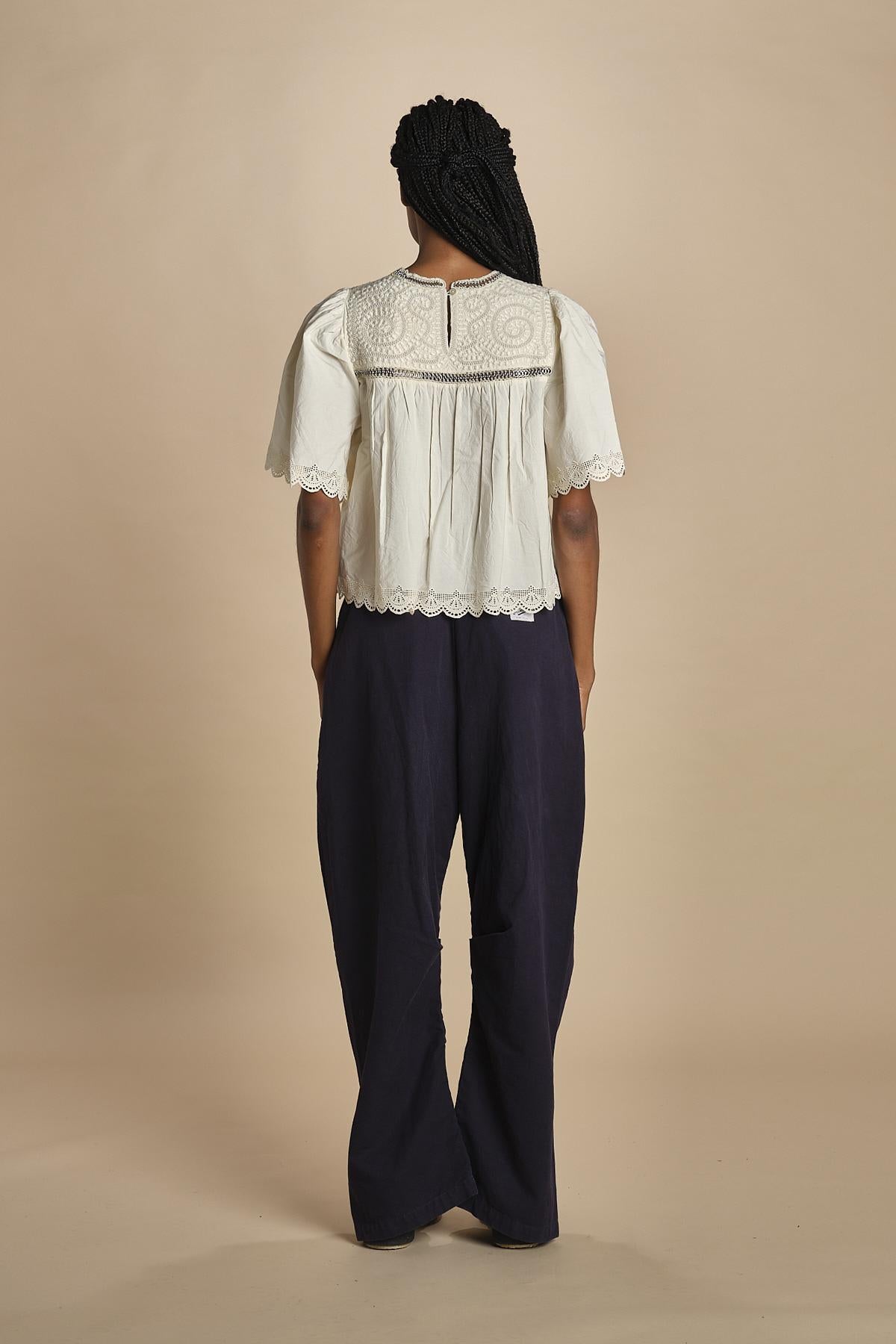 top manica corta con ricami LARISSA 108 CREAM sea ny 