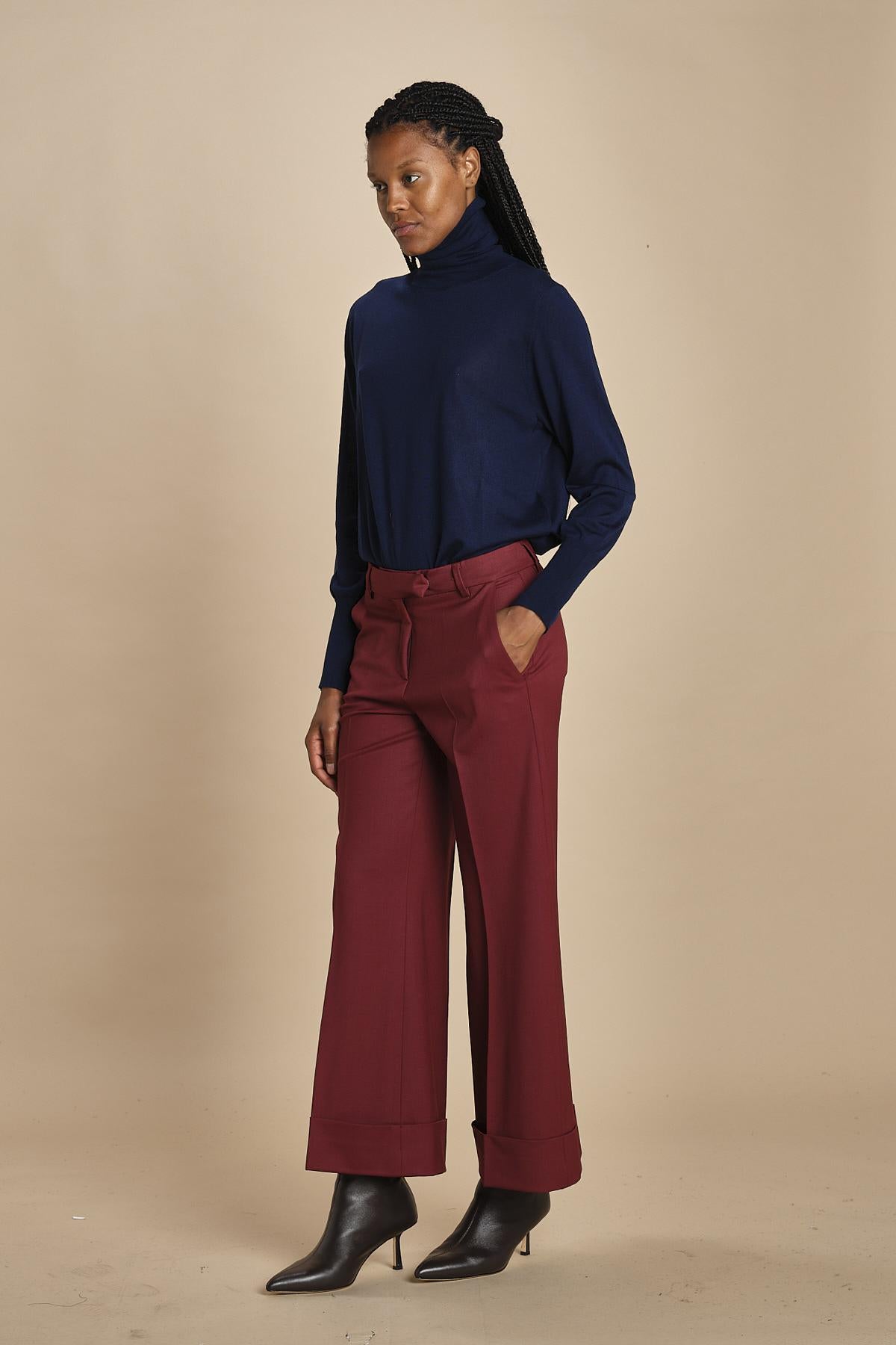 pantalone cropped con risvolto in gabardina MELODIA 652339 164 quelledue 